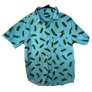 Rick And Morty Pickle Rick Patterned Button Up Short Sleeve Shirt